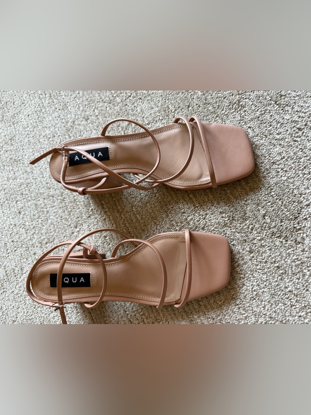 Aqua Blush Tan Strappy Square-Toe Heeled Sandals
